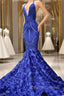 Mermaid Spaghetti strap Appliques Lace Sequined Open Back Floor-length Sleeveless Prom Dress