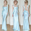 Mermaid Spaghetti Strap Floor-Length Sleeveless Light Sky Blue Prom Dresses