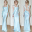 Mermaid Spaghetti Strap Floor-Length Sleeveless Light Sky Blue Prom Dress
