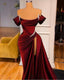 Mermaid Strapless Burgundy Long Slit Prom Dress Evening Dresses