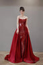 Mermaid Strapless Sequin Red Prom Dress Long Prom Dresses