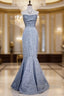 Mermaid Strapless Sequined Long Prom Dress Elegant Formal Evening Dress