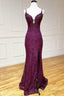mermaid/trumpet spaghetti straps grape lace beaded long prom dress formal Prom dress
