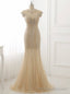 Mermaid Tulle Beading Prom Dress O Neck Short Sleeve