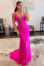 Mermaid V Neck Beaded Satin Prom Dress with Cross Back