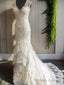 Mermaid V Neck Lace Sweep Train Tulle Wedding Dress