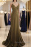 Mermaid V-Neck Satin Prom Dresses Long Elegant Spaghetti Strap Prom Dresses