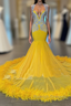 Mermaid V Neck Sequined Beaded Floor Length Sleeveless Open Back Prom Dresses