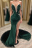 Mermaid V-neck Spaghetti strap Beaded High Split Floor-length Sleeveless Prom Dress