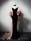 Mermaid V Neck Velvet Black Long Prom Dresses Black Prom Dresses