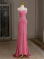 Mermaid Velvet Beads Pink Long Formal Prom Dress, Pink Long Formal Dress