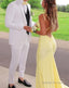 Mermaid Yellow Long Prom Dresses, Backless Yellow Prom Dresses Formal Prom Dresses