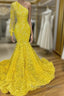 Mermaid Yellow One Shoulder Long Sleeve Prom Dress