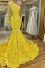 Mermaid Yellow One Shoulder Long Sleeve Prom Dresses