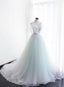 Mint Green And White Glam Tulle With Lace Long Wedding Party Dress, Beautiful Formal Dresses