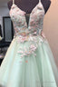 Mint Green Short Homecoming Dresses With Flowers Mini Tulle Graduation Dresses With Pearls