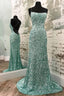Mint Green Sparkly Mermaid Prom Dress,Long Backless Prom Dresses