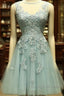 Mint Green Tulle Short Lace Beaded Knee Length Wedding Prom Dresses Lovely Homecoming Dresses Prom Dresses