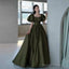 Modest A-Line Short Sleeves Long Senior Green Prom Dresseses