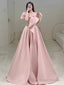 Modest A Line Strapless Long Sleeveless Satin Pink Prom Dresses