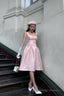 Modest A Line Straps Pink Knee Length Satin Prom Dresses Birthday Outfits
