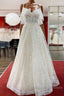 Modest Long A-line Sweetheart Tulle Lace Appliques Wedding Dress with Sleeves