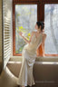 Modest Mermaid Halter Ruffles Long Prom Dresses White Prom Dress