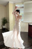 Modest Mermaid Spaghetti Straps White Long Prom Dresses