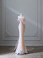 Modest Mermaid Strapless Pink Tulle Flowers Prom Dress Long Prom Dresses