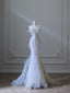 Modest Mermaid Strapless Tulle Flowers Prom Dress Long Prom Dresses