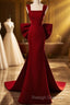 Modest Mermaid Straps Long Sleeveless Red Prom Dress