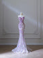 Modest Mermaid Sweetheart Lilac Tulle Sequin Flowers Prom Dresses Long Prom Dress