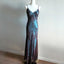 Vintage-Inspired Prom Dress Blue Satin Spaghetti Straps Coffee Chiffon Prom Dress Long With Beading