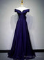 Navy Blue A Line Spandex Long Prom Dress, Off Shoulder Bridesmaid Dress