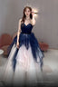Navy Blue And Ivory Tulle Sweetheart Formal Dress, Layers Tulle Prom Dress