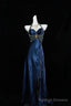 Navy Blue Halter Beaded Prom Dress Long Prom Dress