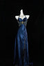 Navy Blue Halter Beaded Prom Dresses Long Prom Dresses