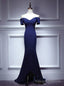 Navy Blue Mermaid Off the Shoulder Prom Dress