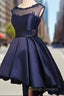 Navy Blue High Low Homecoming Dresses, Lovely Teen Formal Dress, Evening Party Dress Short