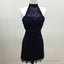 Navy Blue Lace Halter Bridesmaid Dress Short Wedding Prom Dress