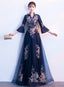 Navy Blue Long Sleeves A-Line Prom Dresses Navy Blue Bridesmaid Dresses Prom Dresses