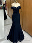 Navy Blue Mermaid Spandex Off Shoulder Prom Dress, Navy Blue Prom Dress