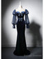 Navy Blue Mermaid Velvet Long Sleeve Prom Dress