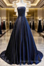 Navy Blue Satin Long Party Dress, Elegant Dark Blue Formal Dress Evening Dress