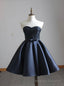 Navy blue satin sweetheart beaded short Prom dresses for teens