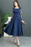 Navy Blue Satin Tea Length With Lace Long Sleeves Bridesmaid Dresses Blue Short Prom Dresses