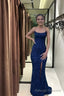 Navy Blue Sequin Long Prom Dresses Mermaid Cross Back Prom Prom Dresses