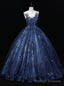 Navy Blue Sequins Tulle Appliques Quinceanera Dress