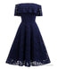 Navy Blue Short Soft Lace Prom Dress Off Shoulder Women Party Gowns