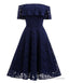 Navy Blue Short Soft Lace Prom Dresses Off Shoulder Women Prom Gown
